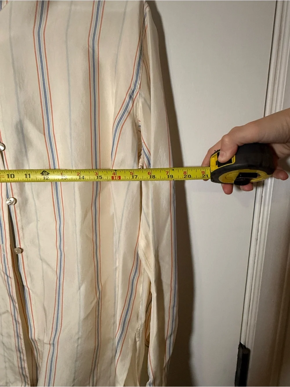Liz Claiborne Cream Striped Band-Collar Shirt - Picture 4 of 6